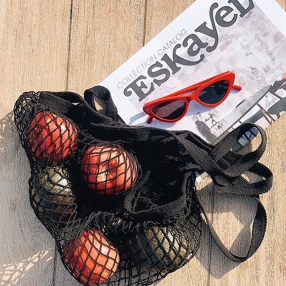 Parisienne Cotton Market Open Net Tote Bag Black - Picture 3 of 6